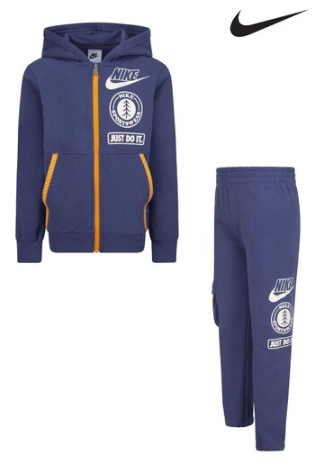 Nike Blue Little Kids Logo Hoodie And Jogger Tracksuit (D16194) | £48