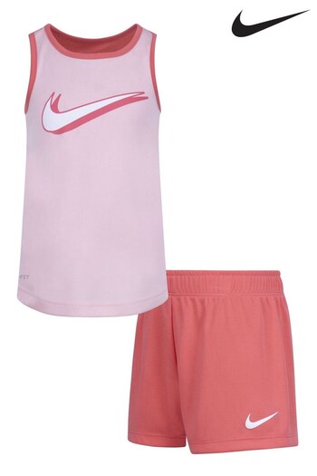 Nike Coral Pink Little Kids DriFIT Mesh Vest and Shorts Set (D16209) | £32