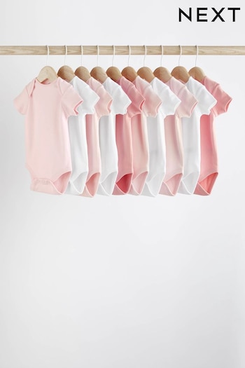 Pink 10 Pack Short Sleeve Baby Bodysuits (D16305) | £18 - £20