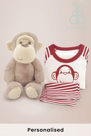 Babyblooms Monkey Soft Toy with Personalised Red Stripe Pyjamas (D16326) | £49
