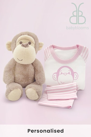 Babyblooms Monkey Soft Toy with Personalised Pink Stripe Pyjamas (D16328) | £49