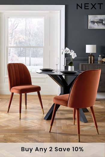 Set of 2 Soft Velvet Rust Brown Harper Upholstered Leg Dining Chairs (D16339) | £280