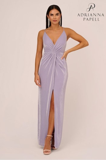Adrianna Papell Purple V-Neck Lurex Knit Gown (D16342) | £265