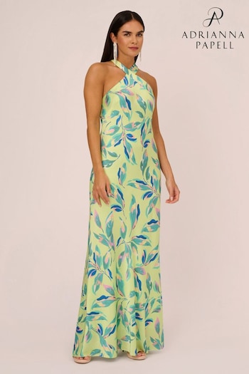 Aidan by Adrianna Papell Printed Halter Neck Long Dress (D16346) | £295