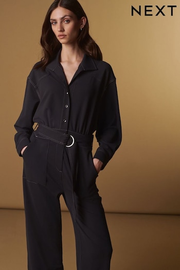 Charcoal Grey Premium Long Sleeve Contrast Stitch Jumpsuit (D16359) | £72