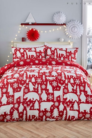 Fusion Red Christmas Arctic Animals Duvet Cover and Pillowcase Set (D16410) | £22 - £37