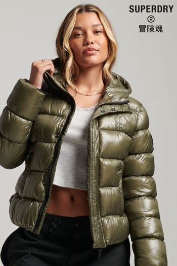 Superdry Green Hooded Shine Sports Puffer Jacket (D16555) | £120