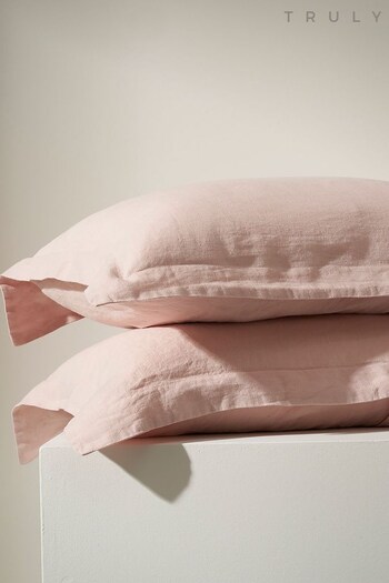 Truly Blush Pink Linen Oxford Pillow Cases (D16570) | £75