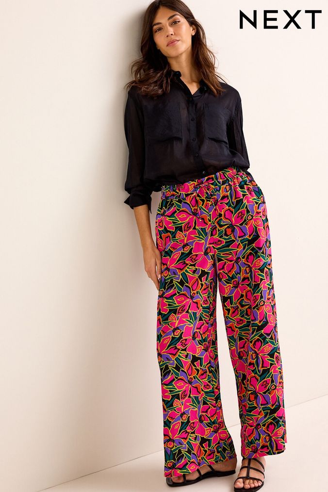 Buy Women Fern Print Wide Leg Trousers  Ladies Palazzo Pants Full Length  Smart Casual Work Holiday Vacation Flared High Rise Elasticated Waist 1940s  Trousers Online at desertcartINDIA