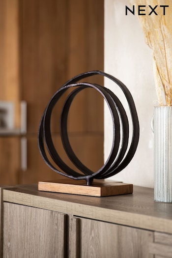 Black Metal and Wood Ring Sculpture (D17033) | £40
