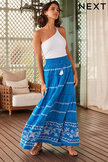 Bright Blue Maxi Embroidered Skirt (D17145) | £58