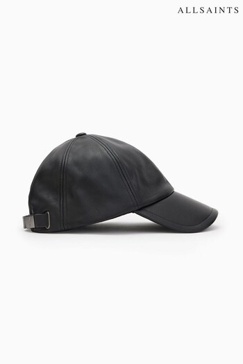 AllSaints Black Ramskull Leather Cap (D17348) | £65