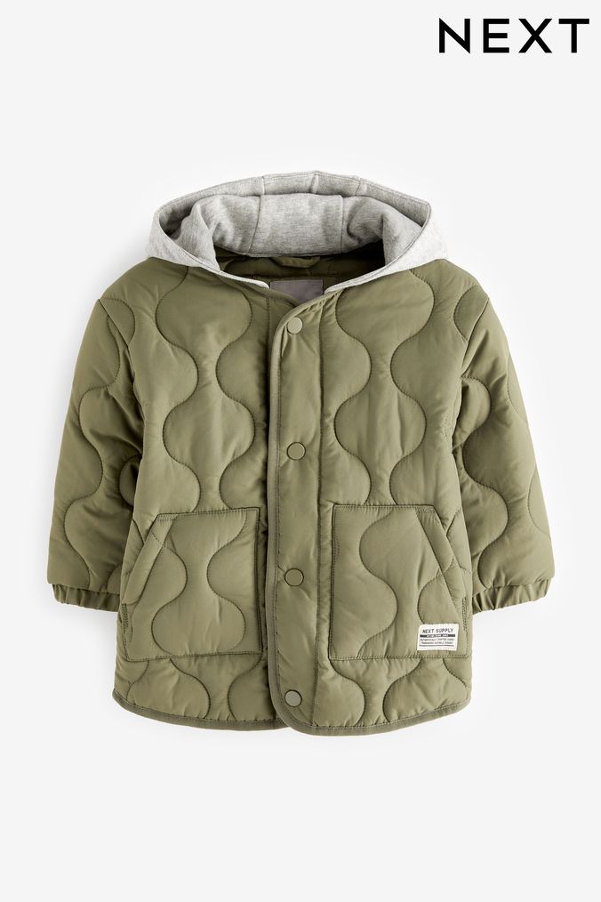 Khaki Green Quilted Jacket (3mths-7yrs) (D17427) | £26 - £30