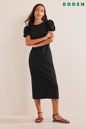 Boden Black Puff Sleeve Jersey Midi Dress (D17539) | £85