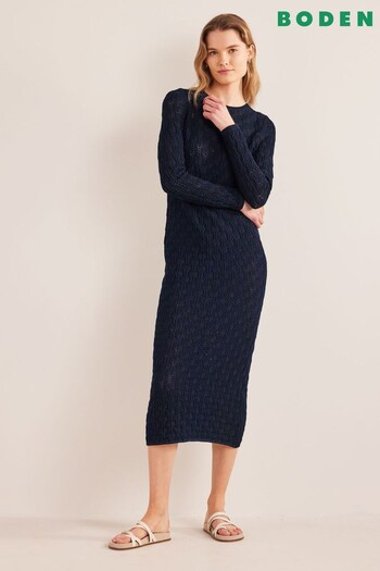 Boden Blue Crochet Knitted Midi Dress (D17550) | £130