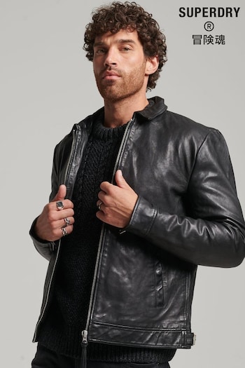 Superdry Black Indie Coach Leather Jacket (D17573) | £200