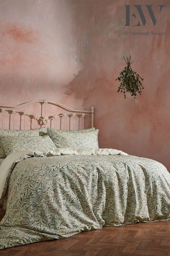 EW by Edinburgh Weavers Green Malory English Floral Luxury Cotton Slub Cord Pipe Duvet Cover And Pillowcase Set (D17579) | £78 - £94