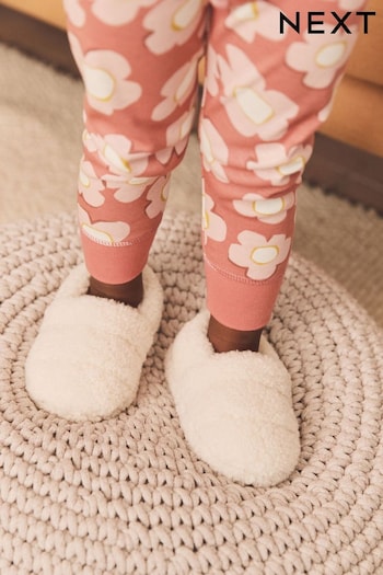 Cream Borg Pink Cord Slippers (D17620) | £10 - £12