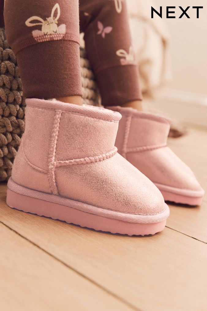 Girls Grey Textured Faux Fur Slipper Boots | Heat Treats