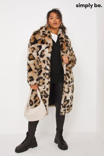 Simply Be Animal Longline Double Breast Faux Fur Coat (D17628) | £90