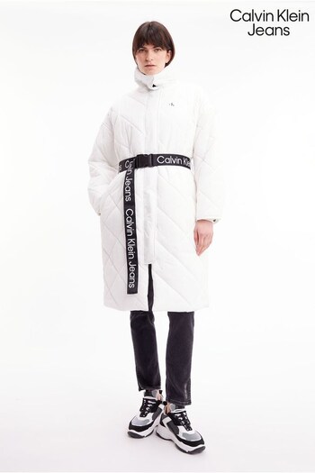 Calvin Klein Jeans White Belted Quilted Coat (D17720) | £230