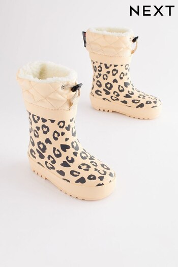 Cream Animal Print Thermal Thinsulate™ Lined Cuff Wellies (D17820) | £18 - £20