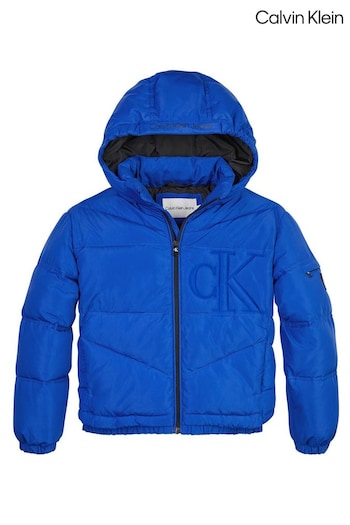 Calvin Klein Boys Blue Monogram Logo Puffer Jacket (D17847) | £170
