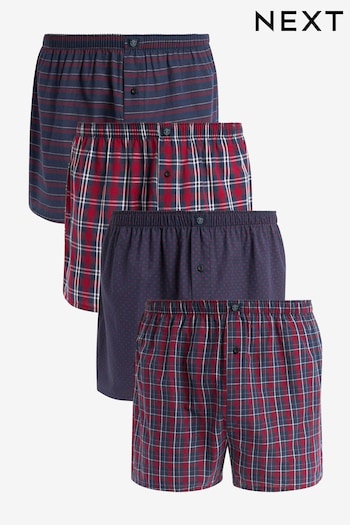 Red/Blue Check 4 pack Pattern Woven Pure Cotton Boxers (D17913) | £30