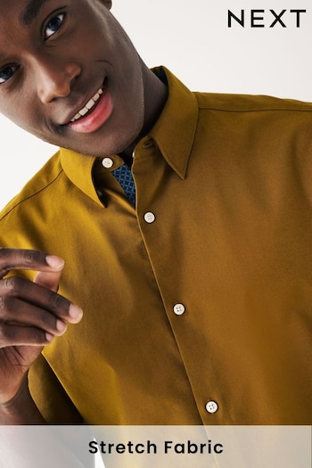 Ochre Yellow Stretch Oxford Short Sleeve Shirt (D17957) | £14