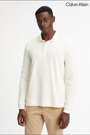 Calvin Klein Long Sleeved White Polo Shirt (D17964) | £110