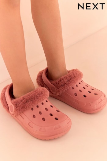 Pink Faux Fur Lined Clog Slippers (D18018) | £12 - £15