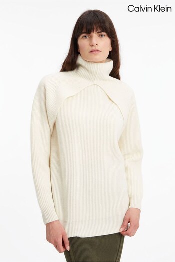 Calvin Klein Recycled Wool White Cut Out Jumper (D18035) | £250