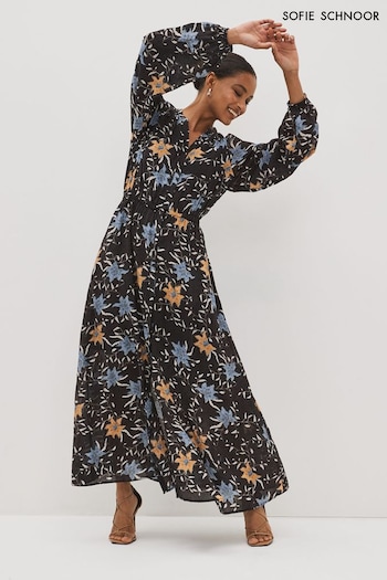 Sofie Schnoor Black Printed Long Sleeve Maxi Dress (D18094) | £168