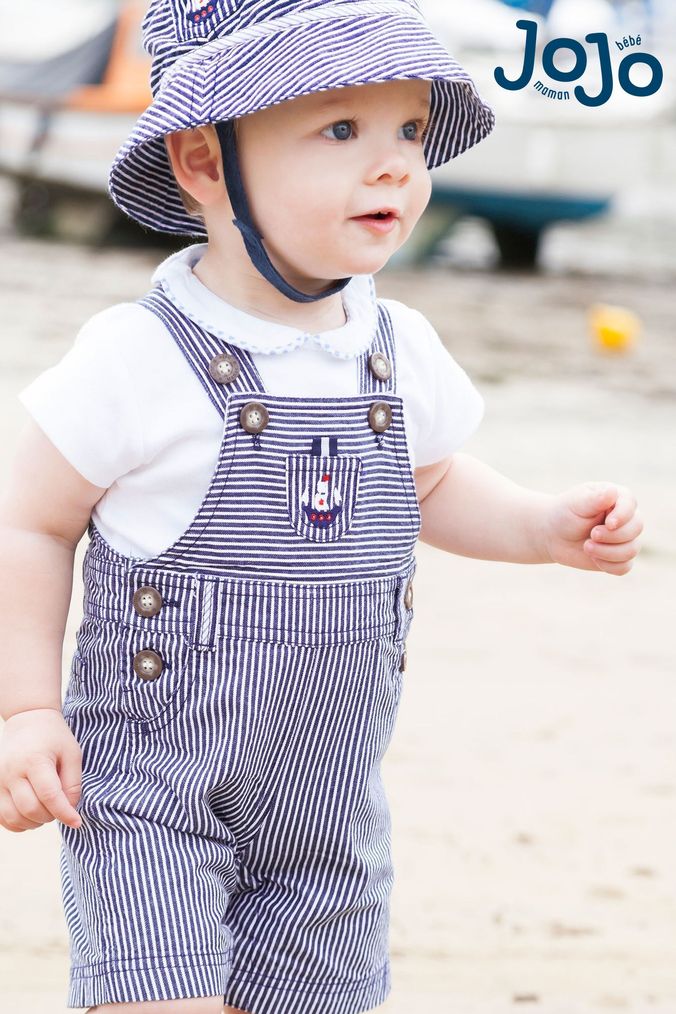 JoJo Maman Bébé Navy Nautical Stripe Baby Dungarees (D18262) | £24