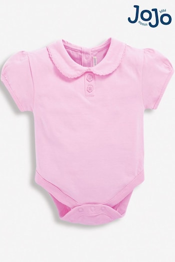 JoJo Maman Bébé Pink Plain Peter Pan Collar Baby Bodysuit (D18265) | £12