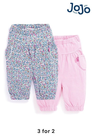 JoJo Maman Bébé Pink 2-Pack Floral Baby Trousers (D18268) | £19
