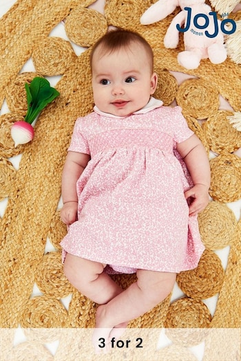 JoJo Maman Bébé Pink Ditsy Floral Smocked Baby Jersey Dress with Knickers (D18277) | £25