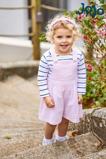Sets & Outfits Pink Seersucker Stripe Culotte Dungarees (D18278) | £24