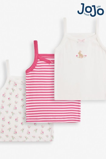 JoJo Maman Bébé Pink Bunny 3-Pack Girls' Vest Set (D18280) | £16