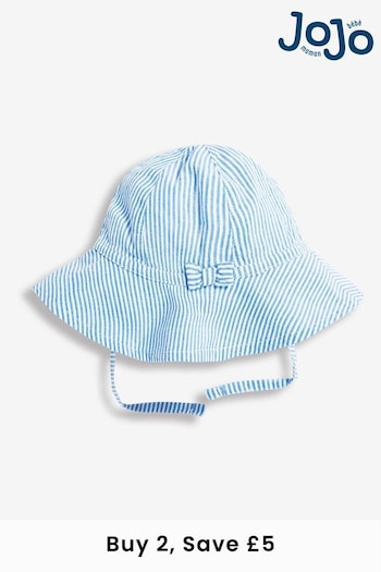 JoJo Maman Bébé Blue Seersucker Stripe Floppy Sun Hat (D18285) | £12