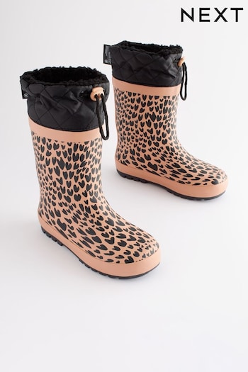 Tan Animal Print Thermal Thinsulate™ Lined Cuff Wellies (D18539) | £18 - £21