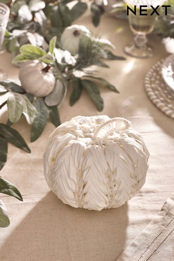 White Large Woven Pumpkin Ornament (D18581) | £14
