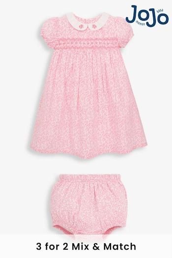 JoJo Maman Bébé Pink Girls' Ditsy Smocked Dress (D18708) | £29