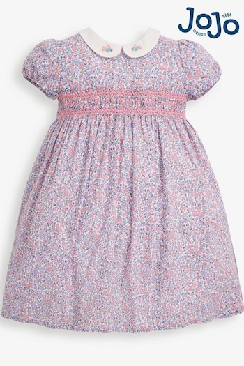JoJo Maman Bébé Pink Pastel Ditsy Floral Smocked Baby Jersey Dress with Knickers (D18711) | £29.50