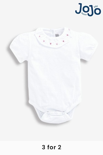 JoJo Maman Bébé Heart Embroidered Heart Embroidered Frill Collar Baby Bodysuit (D18714) | £13