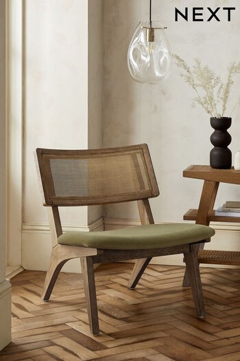 Soft Velvet Sage Green Bronx Rattan Frame Bodhi Wooden Accent Chair (D19190) | £199