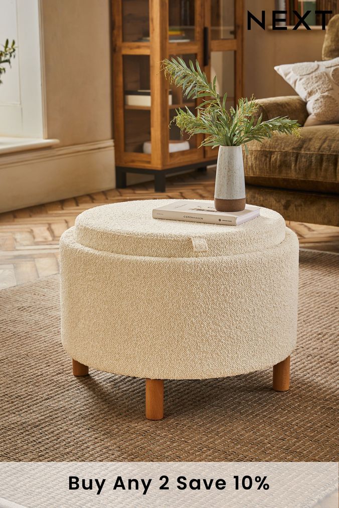 Casual Boucle Oyster Natural Ashton Storage Stool (D19196) | £155