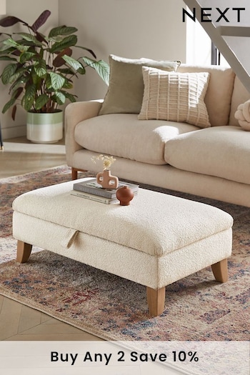 Casual Bouclé Oyster Natural Medium with Storage Albury Footstool (D19210) | £199