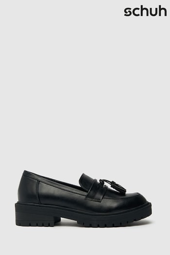 Schuh Lexi Chunky Tassel Black Loafers (D19244) | £35