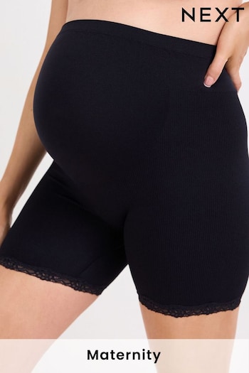 Black Seamfree Lace Trim Maternity Shorts (D19251) | £14